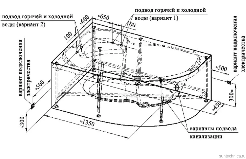 Акриловая ванна Radomir Ирма Релакс 170x110 см, угловая, левая, пристенная, с гидромассажем, белая, асимметричная, с каркасом, с экраном, с сиденьем, со сливом-переливом