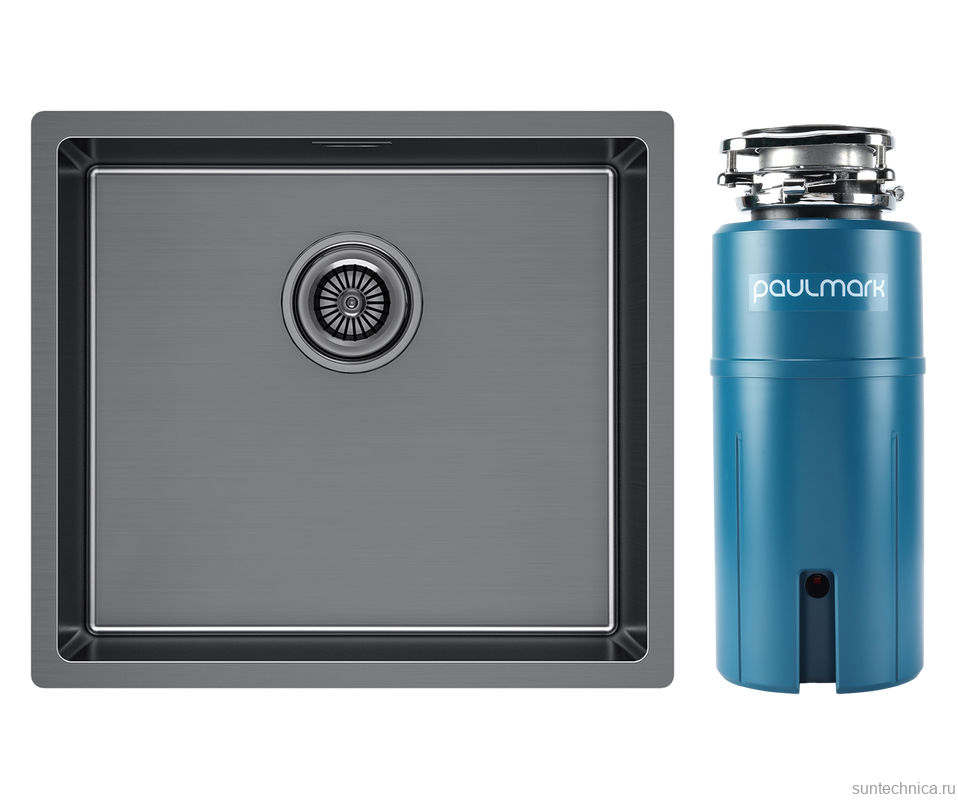 Комплект Мойка Paulmark Lassan LA49-GM вороненая сталь + Измельчитель Intenso