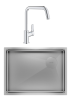 Комплект Мойка Paulmark Next-Skew PM885844-BS брашированная сталь + Смеситель Grohe Eurosmart