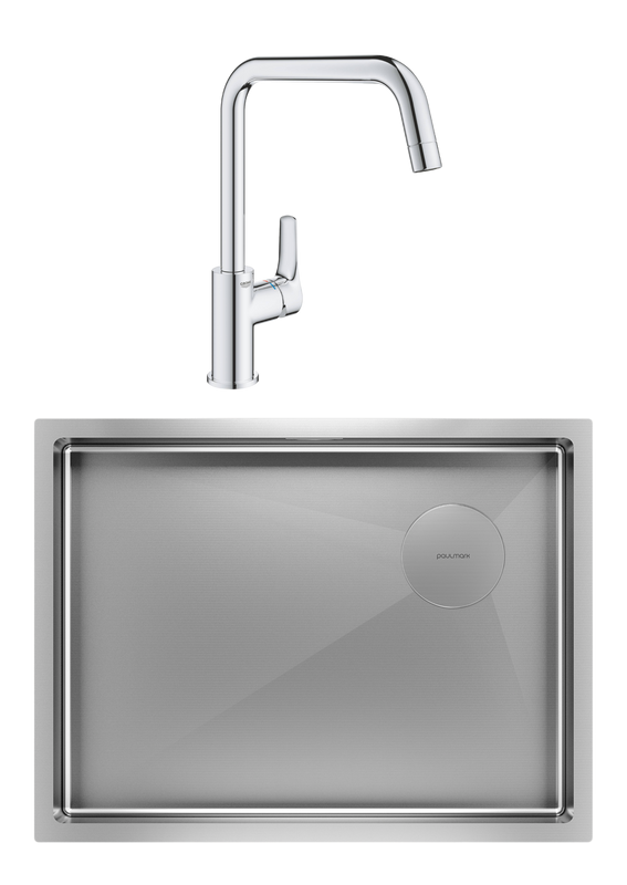 Комплект Мойка Paulmark Next-Skew PM885844-BS брашированная сталь + Смеситель Grohe Eurosmart