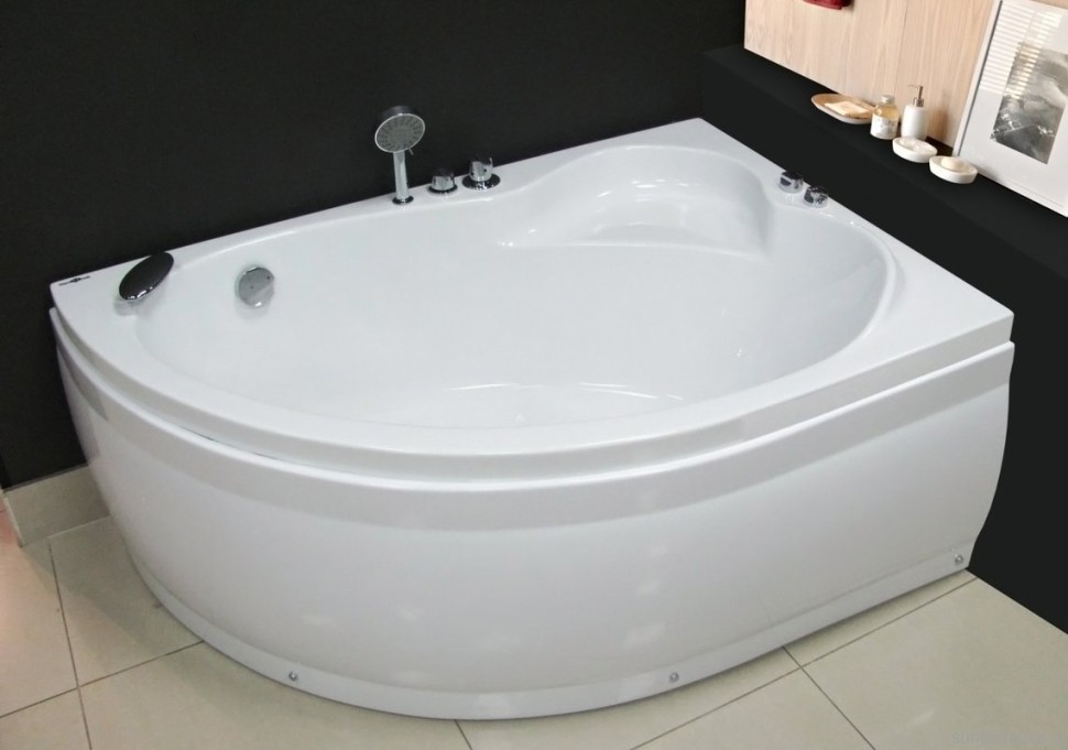 Акриловая ванна Royal Bath Alpine RB 819101 R 160x100 см, угловая, правая, пристенная, белая, асимметричная, с каркасом, с сиденьем