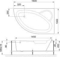 Акриловая ванна Royal Bath Alpine RB 819101 R 160x100 см, угловая, правая, пристенная, белая, асимметричная, с каркасом, с сиденьем