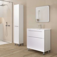 Шкаф пенал для ванной Style Line Бергамо Люкс Plus 30 L с бельевой корзиной, антискрейтч белый
