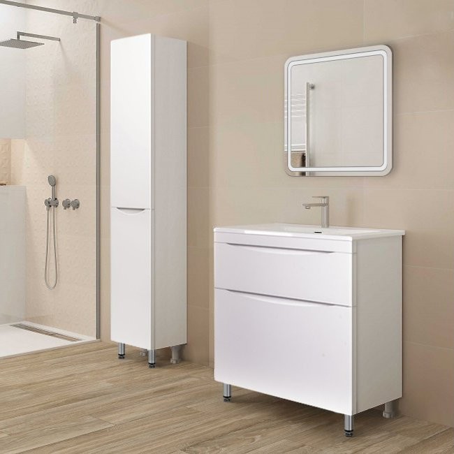 Шкаф пенал для ванной Style Line Бергамо Люкс Plus 30 L с бельевой корзиной, антискрейтч белый