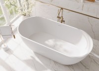 Ванна из искусственного камня Эстет Майами ФР-00017888 170x80 см, отдельностоящая, матовая белая, овальная, со сливом-переливом, с донным клапаном, solid