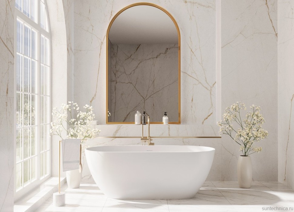 Ванна из искусственного камня Эстет Майами ФР-00017888 170x80 см, отдельностоящая, матовая белая, овальная, со сливом-переливом, с донным клапаном, solid