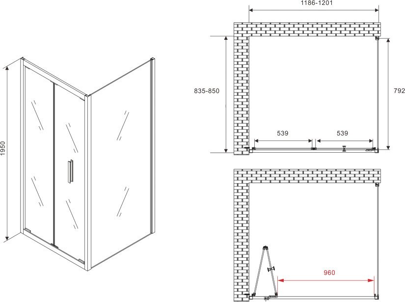 Душевой уголок Abber Sonnenstrand AG07120B-S85B 120x85, профиль черный, стекло прозрачное