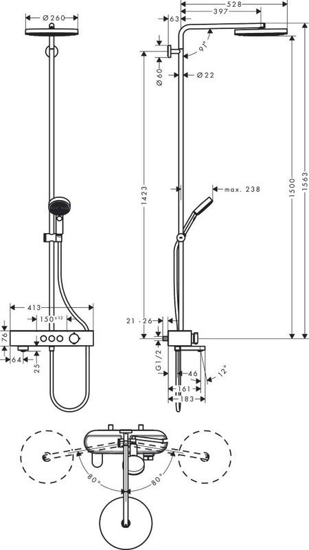Душевая стойка Hansgrohe Pulsify S Showerpipe 260 1jet 24230000 хром