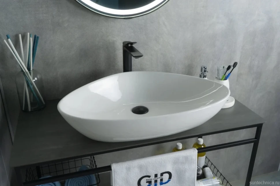 Накладная раковина GID Creativo N9062 67 глянцевая белая, фаянс