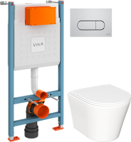 Комплект Унитаз подвесной Ceramicanova Forma CN3011 с микролифтом + Инсталляция VitrA V-Fix Core 732-5800-01 с кнопкой смыва Root R 740-2280 хром