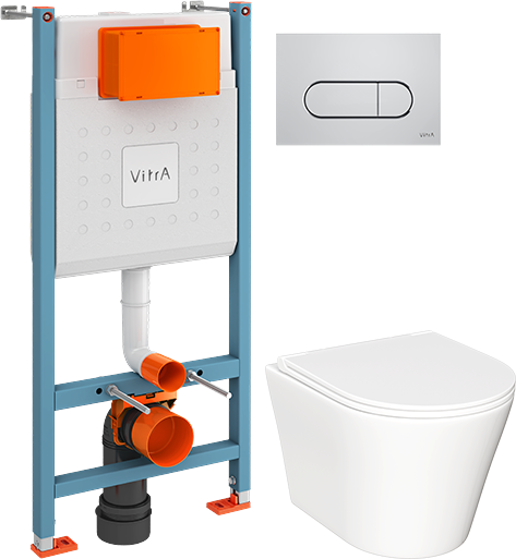 Комплект Унитаз подвесной Ceramicanova Forma CN3011 с микролифтом + Инсталляция VitrA V-Fix Core 732-5800-01 с кнопкой смыва Root R 740-2280 хром
