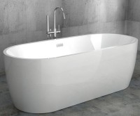 Акриловая ванна Abber AB9219 175x80 см, отдельностоящая, белая, овальная, с каркасом, со сливом-переливом