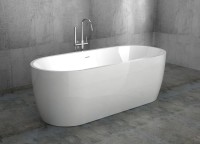 Акриловая ванна Abber AB9219 175x80 см, отдельностоящая, белая, овальная, с каркасом, со сливом-переливом
