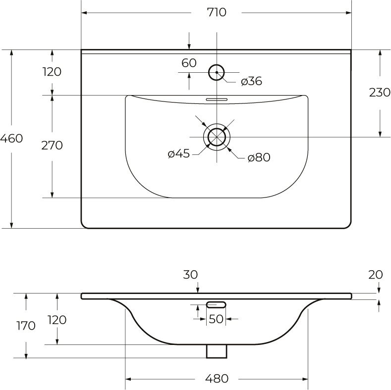 Мебельная раковина BelBagno BB-8099-70 глянцевая белая