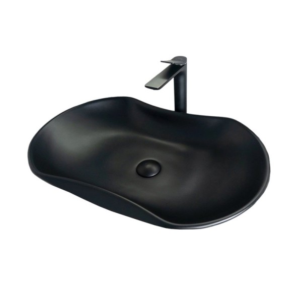 Накладная раковина GID Lago Bm9175 67 матовая черная, овальная, фаянс