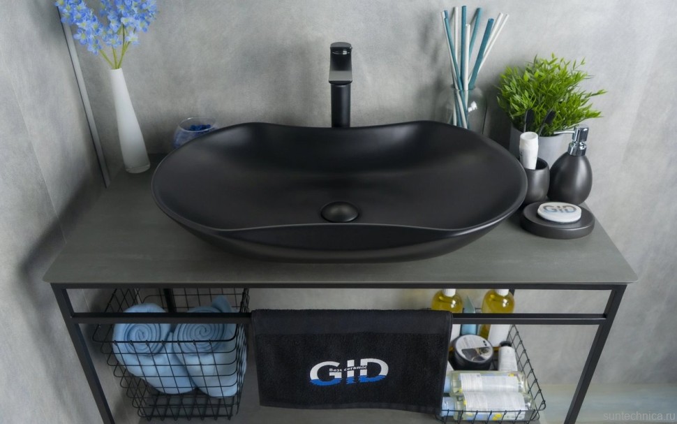 Накладная раковина GID Lago Bm9175 67 матовая черная, овальная, фаянс