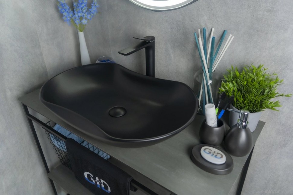 Накладная раковина GID Lago Bm9175 67 матовая черная, овальная, фаянс
