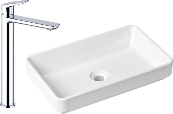 Комплект Накладная раковина Lavinia Boho Bathroom Sink Slim 33311004 + Смеситель Wellsee ICON! for life 182306000 хром