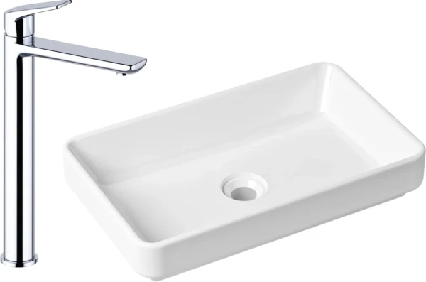 Комплект Накладная раковина Lavinia Boho Bathroom Sink Slim 33311004 + Смеситель Wellsee ICON! for life 182306000 хром