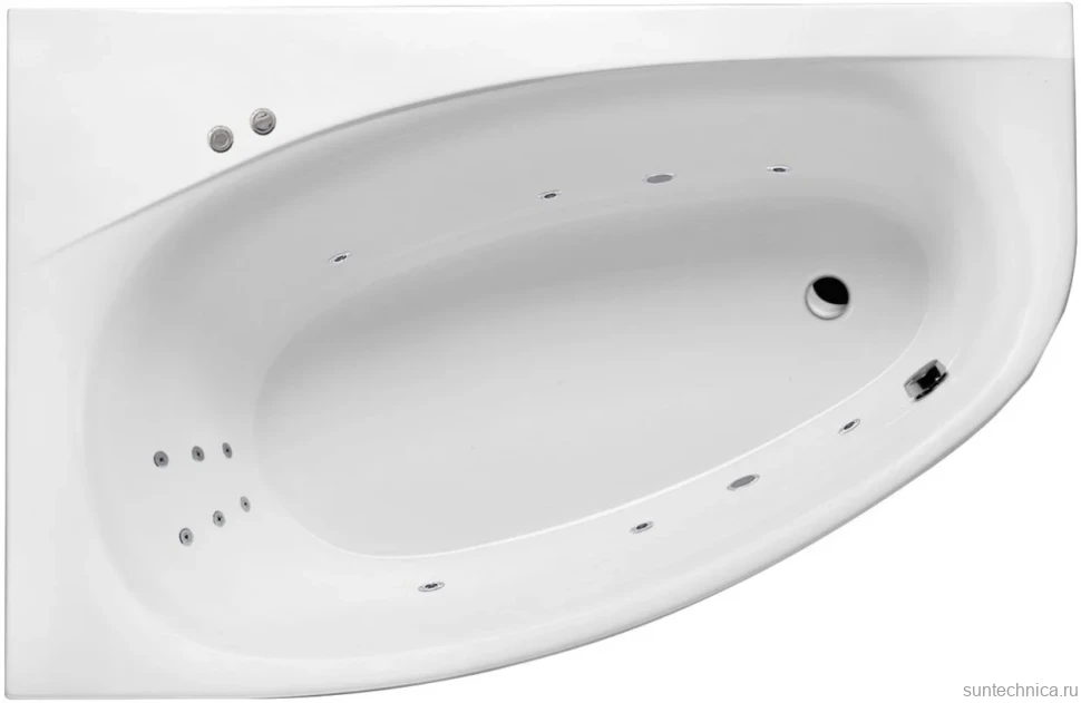 Акриловая ванна Excellent Kameleon WAEX.KML17.LINE L 170x110 см, угловая, левая, пристенная, с гидромассажем, белая, асимметричная, с каркасом, со сливом-переливом