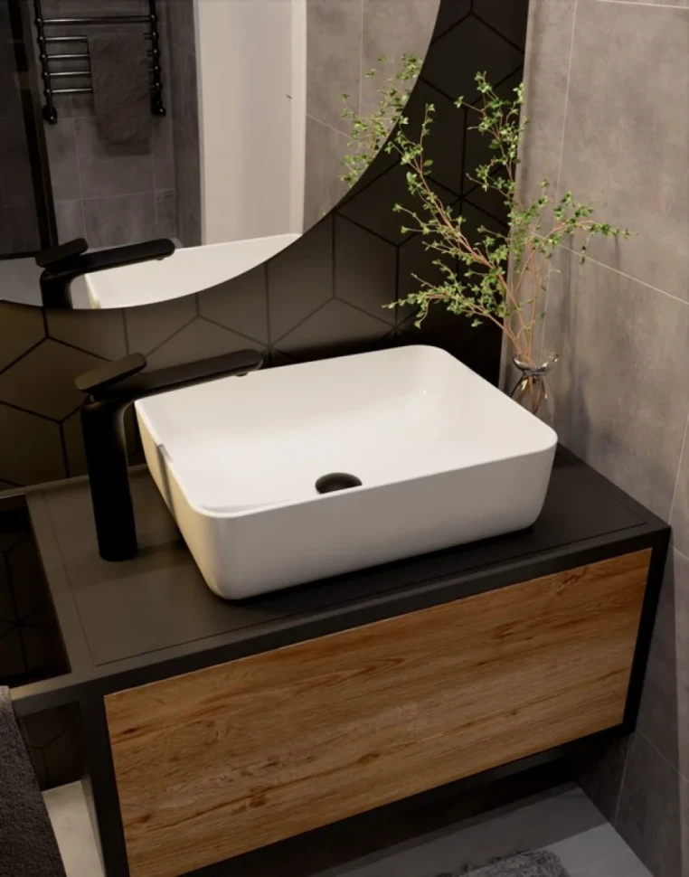 Смеситель для раковины высокий матовый черный, AQUAme Como AQM6514MB