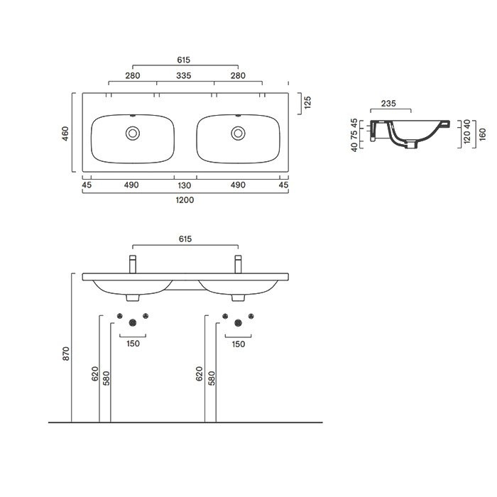 Раковина подвесная Catalano Alvea 0621220001 120 глянцевая белая, прямоугольная, двойная