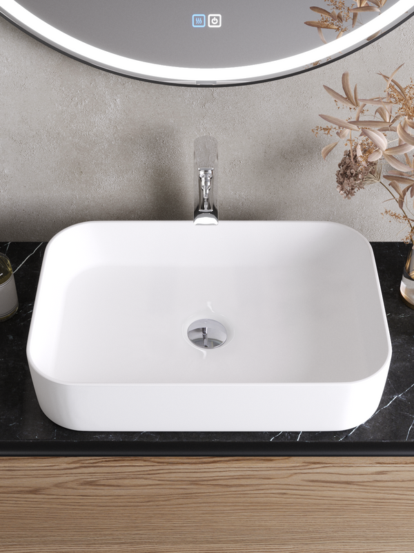 Накладная раковина Cezares 56 глянцевая белая, прямоугольная, фаянс