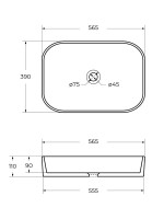 Накладная раковина Cezares 56 глянцевая белая, прямоугольная, фаянс