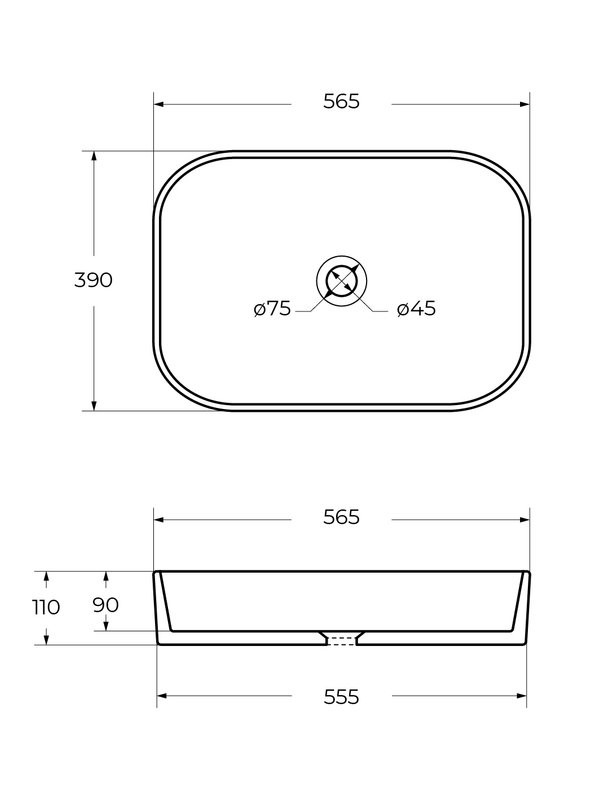 Накладная раковина Cezares 56 глянцевая белая, прямоугольная, фаянс