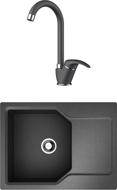 Комплект Мойка Omoikiri Yonaka 65-BL черная + Смеситель Umi BL черный