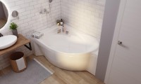 Акриловая ванна Marka One Ergonomika L 175x110 см, угловая, левая, пристенная, белая, асимметричная, с каркасом