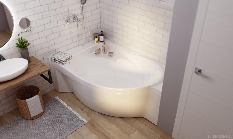 Акриловая ванна Marka One Ergonomika L 175x110 см, угловая, левая, пристенная, белая, асимметричная, с каркасом