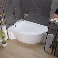 Акриловая ванна Marka One Ergonomika L 175x110 см, угловая, левая, пристенная, белая, асимметричная, с каркасом