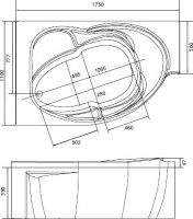 Акриловая ванна Marka One Ergonomika L 175x110 см, угловая, левая, пристенная, белая, асимметричная, с каркасом