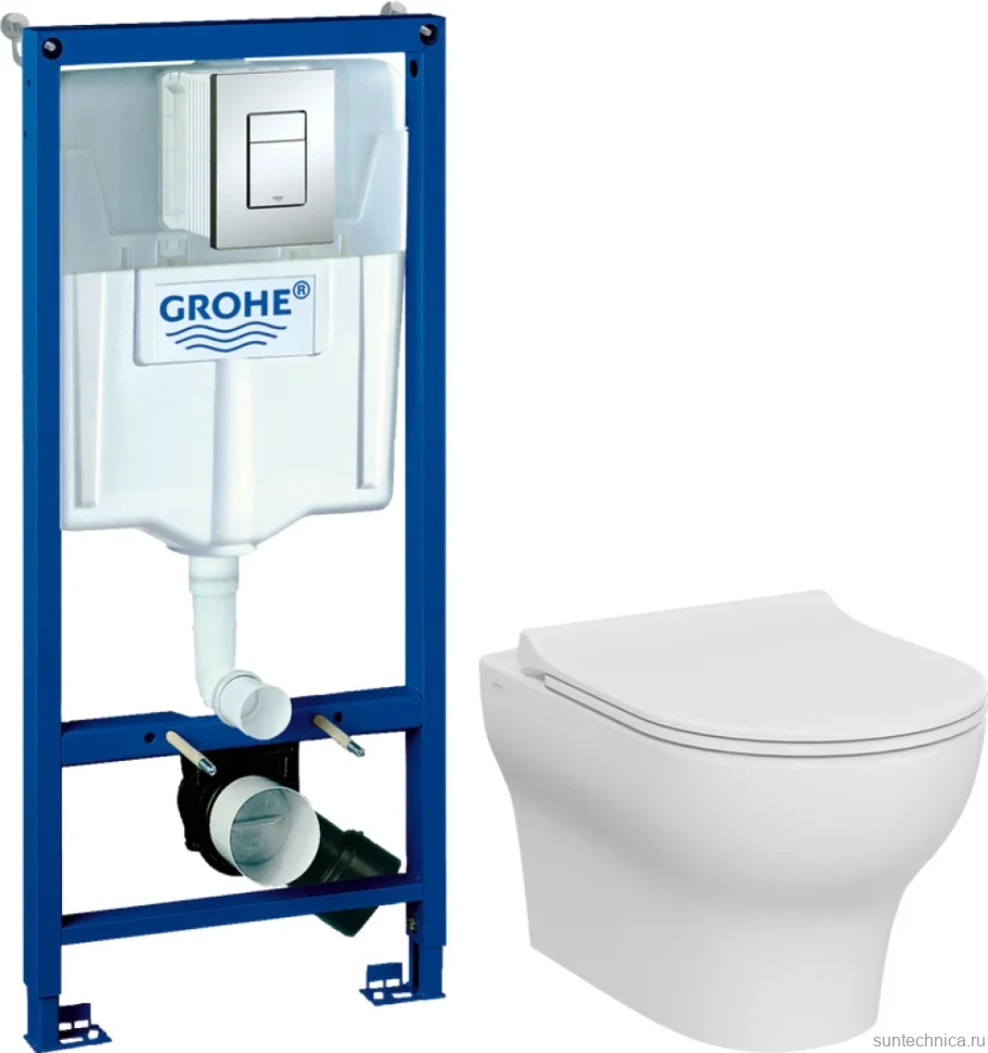 Комплект Унитаз подвесной VitrA Zentrum Round 7786B003-0075 безободковый + Крышка 801-003-019 с микролифтом + Инсталляция Grohe Rapid SL 38772001 3 в 1 с кнопкой смыва