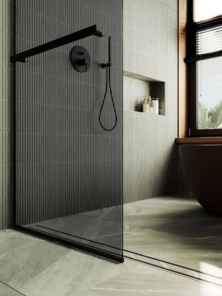 Душевая перегородка Maybahglass MGD-711-6у 109 см, профиль черный, стекло графит