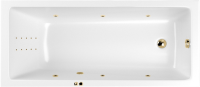 Акриловая ванна WHITECROSS Wave Slim Line Nano 180x80 см, встраиваемая, с гидромассажем, белый глянец, с каркасом, со сливом-переливом, фурнитура золото