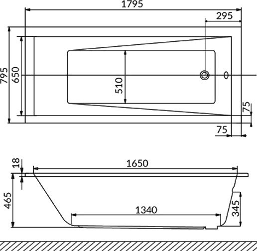 Акриловая ванна WHITECROSS Wave Slim Line Nano 180x80 см, встраиваемая, с гидромассажем, белый глянец, с каркасом, со сливом-переливом, фурнитура золото