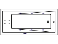 Акриловая ванна WHITECROSS Wave Slim Line Nano 180x80 см, встраиваемая, с гидромассажем, белый глянец, с каркасом, со сливом-переливом, фурнитура золото