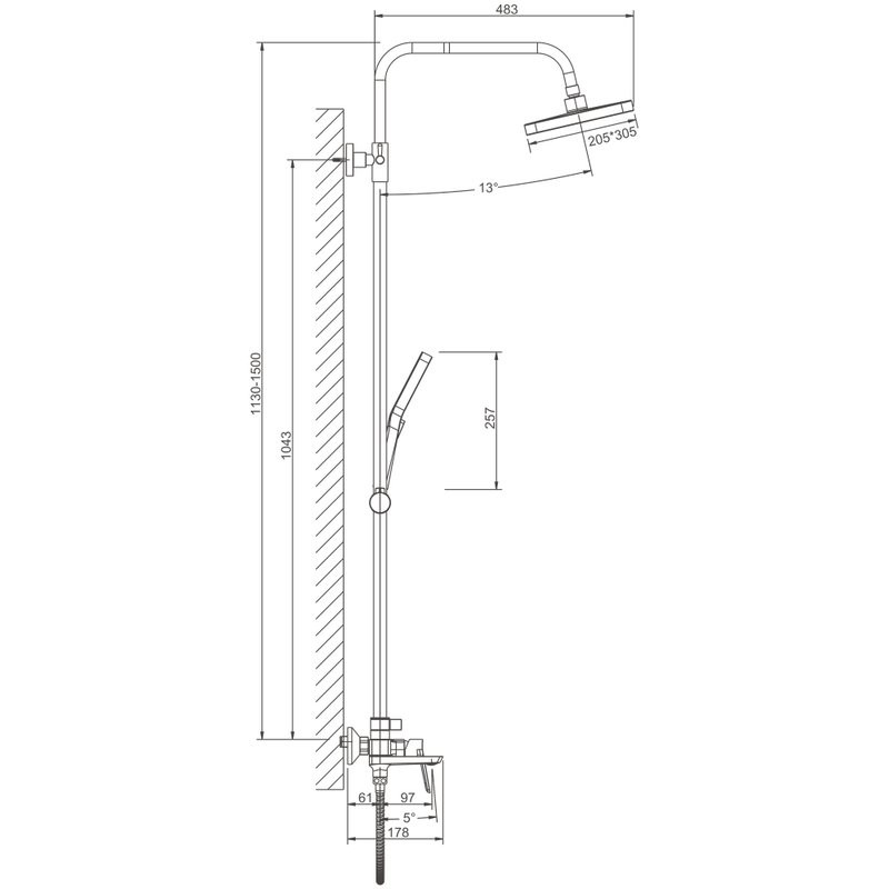 Душевая стойка BELZ B715 B24715-7 матовая черная