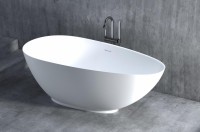 Ванна из искусственного камня Salini Paola S-Stone 160x75 см, отдельностоящая, матовая белая, овальная, со сливом-переливом, с донным клапаном