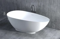 Ванна из искусственного камня Salini Paola S-Stone 160x75 см, отдельностоящая, матовая белая, овальная, со сливом-переливом, с донным клапаном