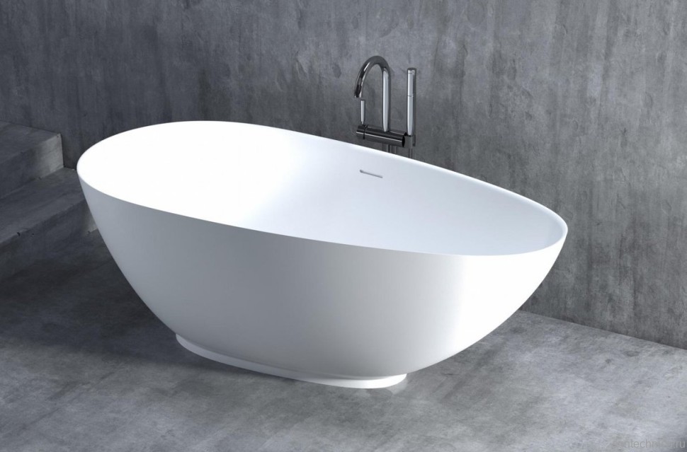 Ванна из искусственного камня Salini Paola S-Stone 160x75 см, отдельностоящая, матовая белая, овальная, со сливом-переливом, с донным клапаном