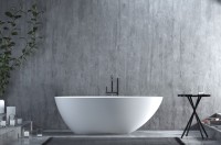 Ванна из искусственного камня Salini Paola S-Stone 160x75 см, отдельностоящая, матовая белая, овальная, со сливом-переливом, с донным клапаном