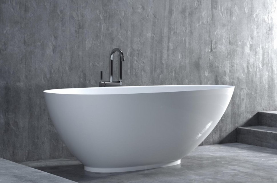 Ванна из искусственного камня Salini Paola S-Stone 160x75 см, отдельностоящая, матовая белая, овальная, со сливом-переливом, с донным клапаном