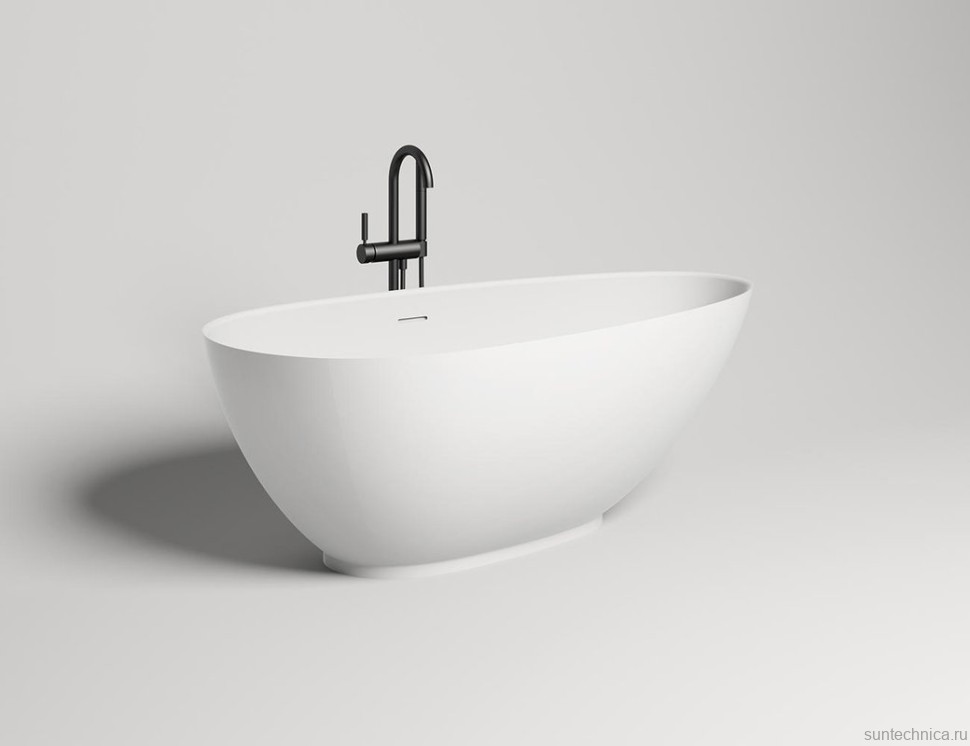 Ванна из искусственного камня Salini Paola S-Stone 160x75 см, отдельностоящая, матовая белая, овальная, со сливом-переливом, с донным клапаном