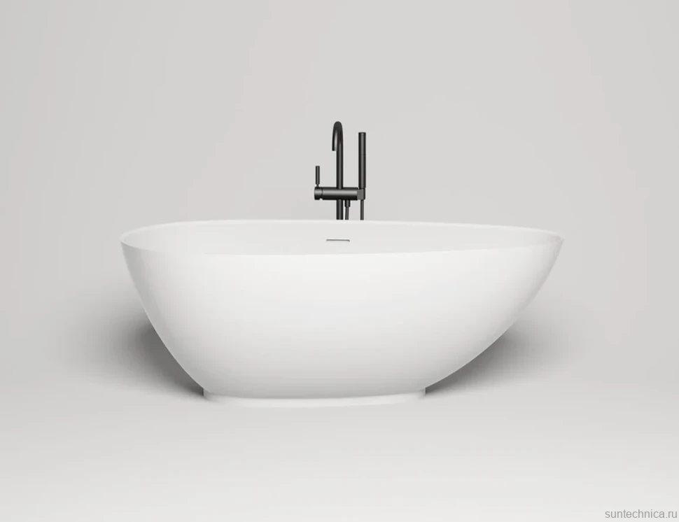 Ванна из искусственного камня Salini Paola S-Stone 160x75 см, отдельностоящая, матовая белая, овальная, со сливом-переливом, с донным клапаном