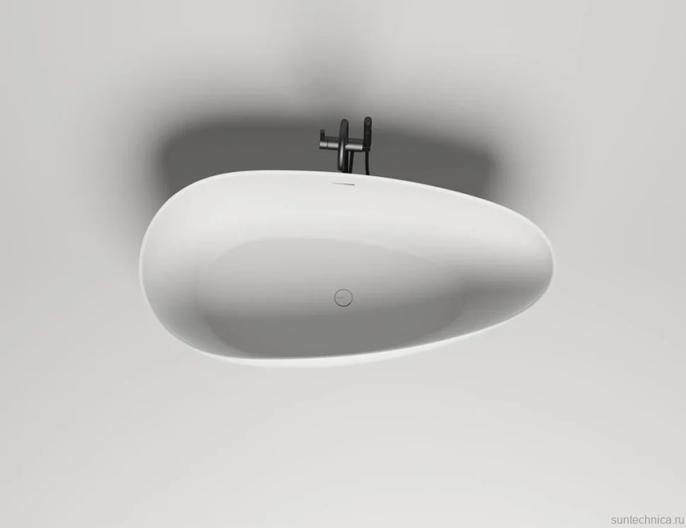Ванна из искусственного камня Salini Paola S-Stone 160x75 см, отдельностоящая, матовая белая, овальная, со сливом-переливом, с донным клапаном