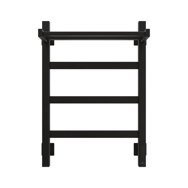 Полотенцесушитель электрический Grota Lore 430х600 RAL9005 EL 60x45 см, подключение справа, слева, скрытое подключение справа, матовый черный, лесенка, из стали, с полкой