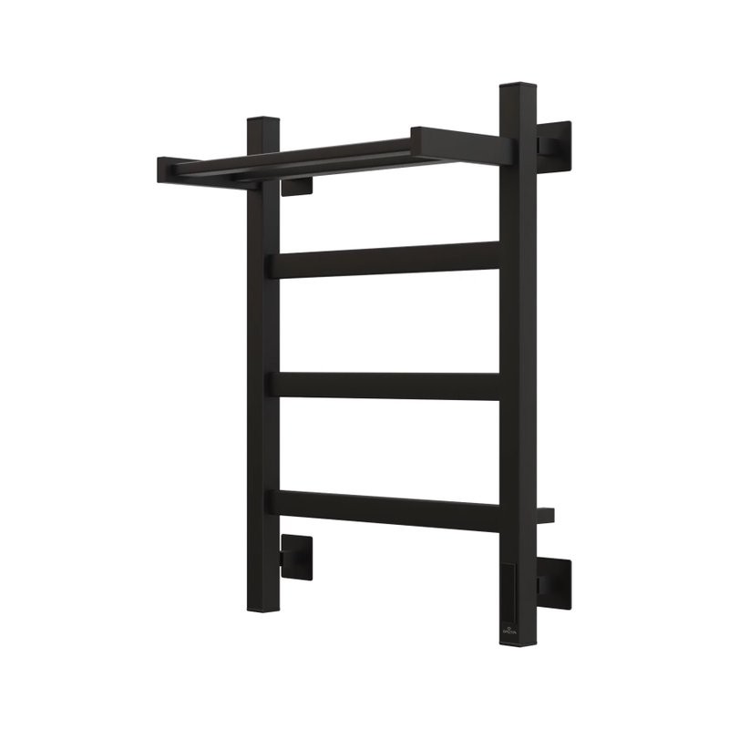 Полотенцесушитель электрический Grota Lore 430х600 RAL9005 EL 60x45 см, подключение справа, слева, скрытое подключение справа, матовый черный, лесенка, из стали, с полкой